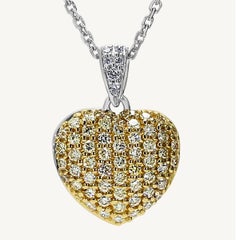 Natural Yellow Round and White Diamond .54 Carat TW Gold Drop Pendant