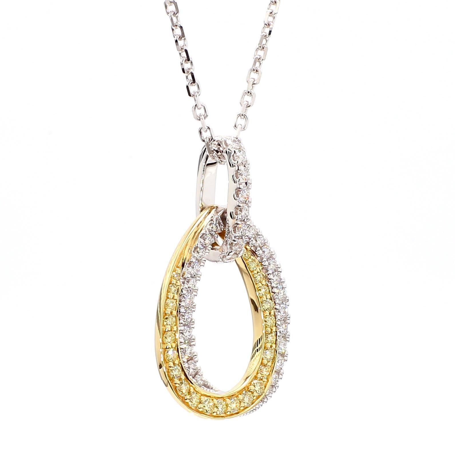 Taille ronde Pendentif en or avec diamant rond jaune naturel et diamant blanc de 55 carat TW en vente