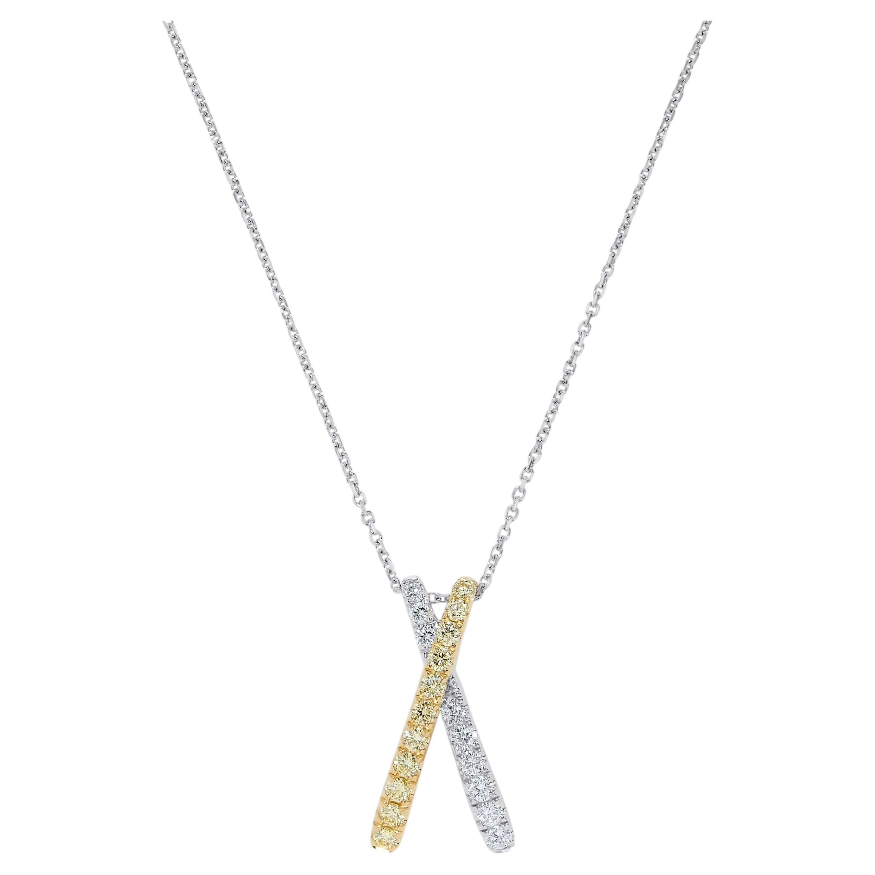Natural Yellow Round and White Diamond .56 Carat TW Gold Drop Pendant