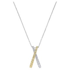 Natural Yellow Round and White Diamond .56 Carat TW Gold Drop Pendant