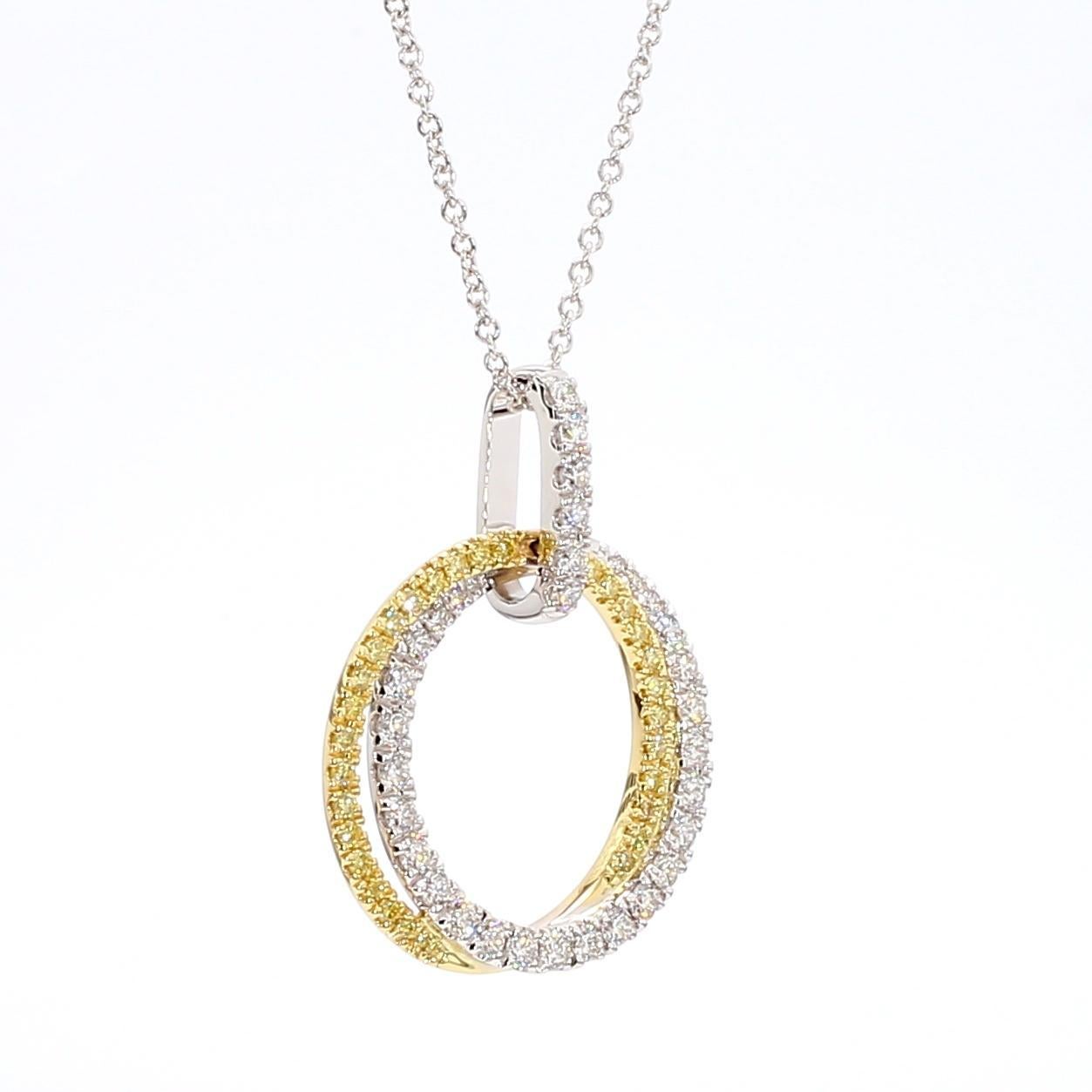 Taille ronde Pendentif en or avec diamant rond jaune naturel et diamant blanc de 62 carat TW en vente