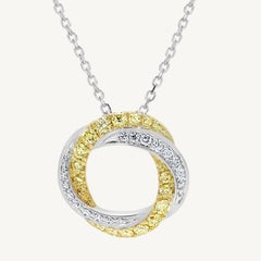 Pendentif cercle en or avec diamant rond jaune naturel et diamant blanc de 0,63 carat TW