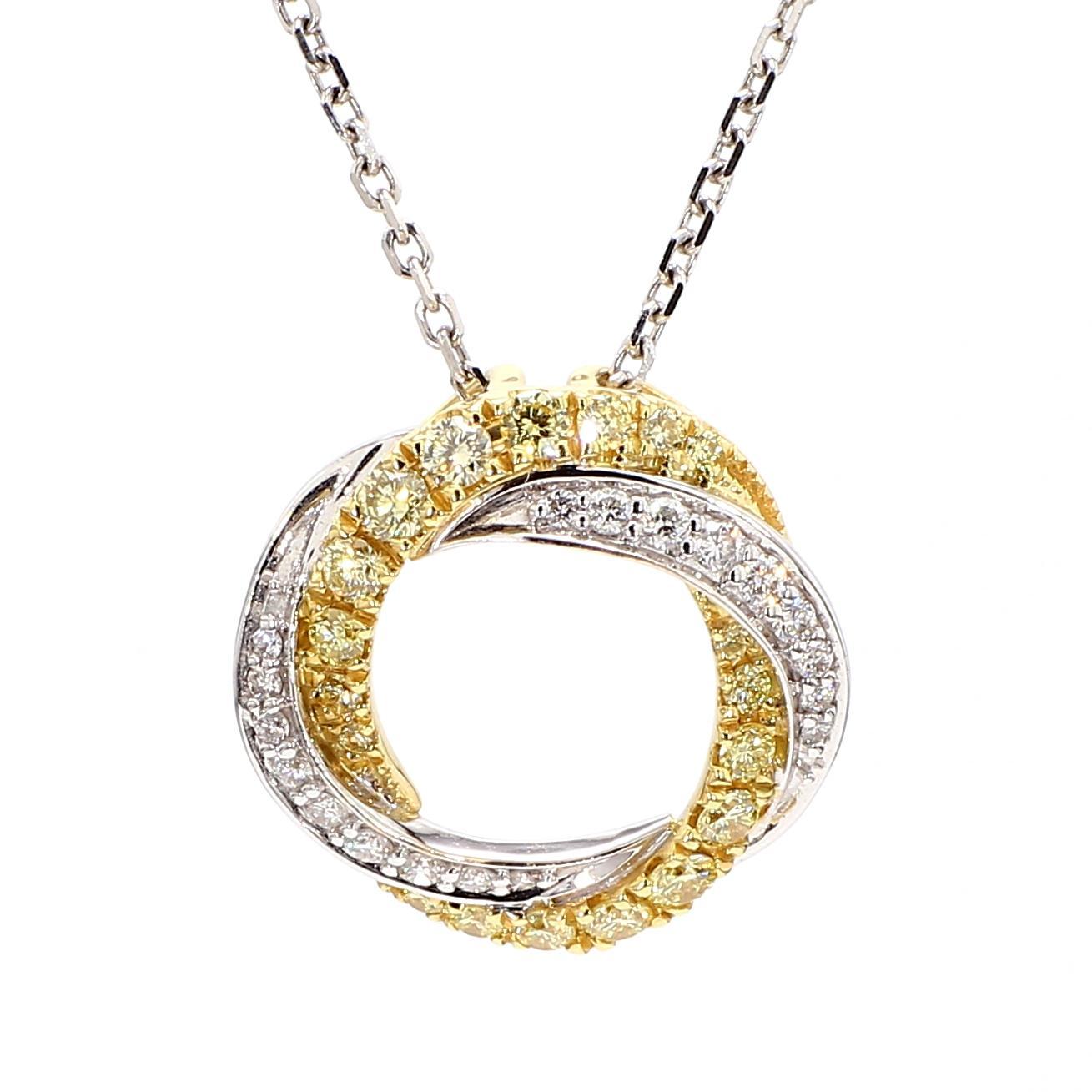 Contemporain Pendentif en or avec diamant rond jaune naturel et diamant blanc de 63 carat TW en vente