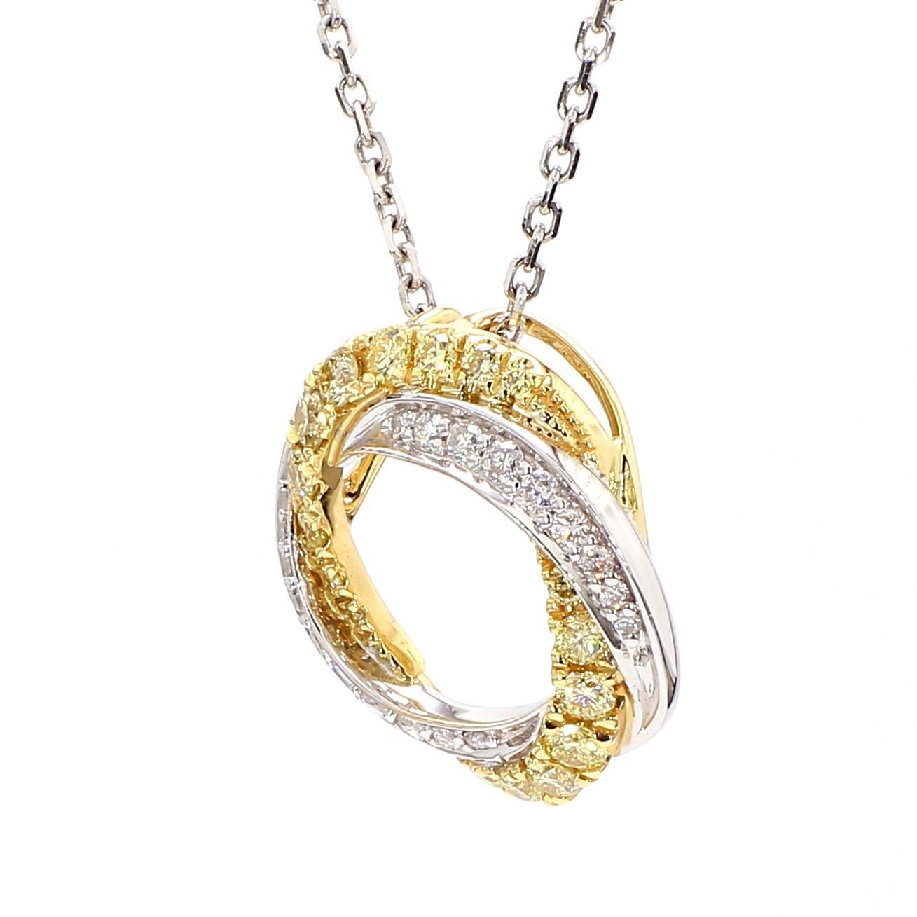 Taille ronde Pendentif en or avec diamant rond jaune naturel et diamant blanc de 63 carat TW en vente