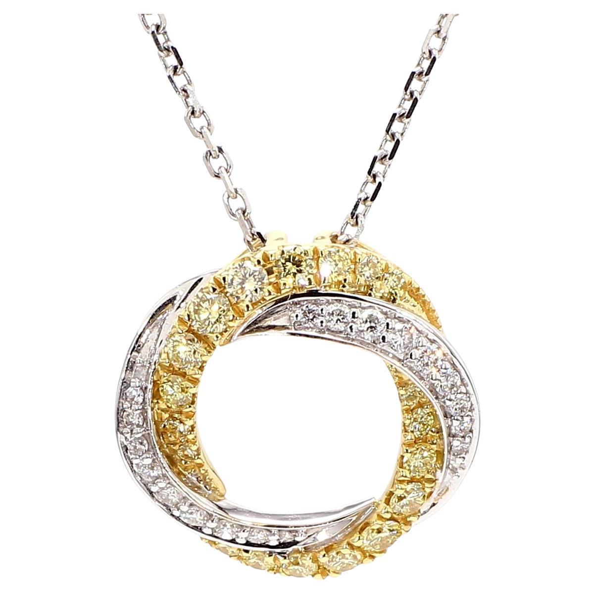 Pendentif en or avec diamant rond jaune naturel et diamant blanc de 63 carat TW