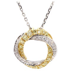 Natural Yellow Round and White Diamond .63 Carat TW Gold Drop Pendant