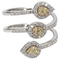 Natural Yellow Round and White Diamond .68 Carat TW Gold Cocktail Ring