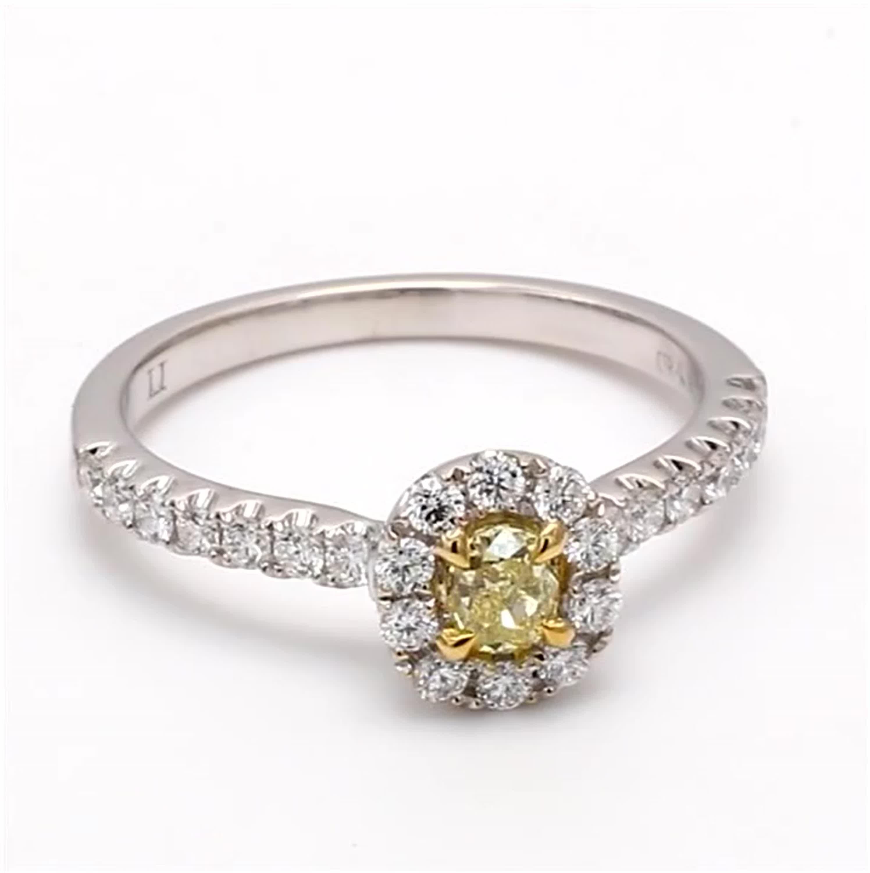 Oval Cut Natural Yellow Round and White Diamond .69 Carat TW Gold Cocktail Ring For Sale