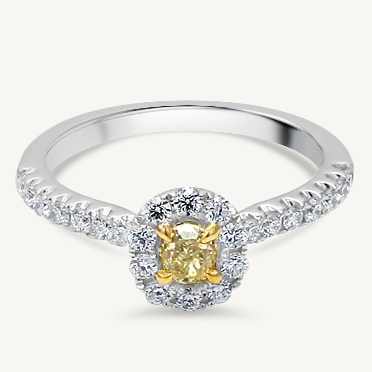 Natural Yellow Round and White Diamond .69 Carat TW Gold Cocktail Ring For Sale