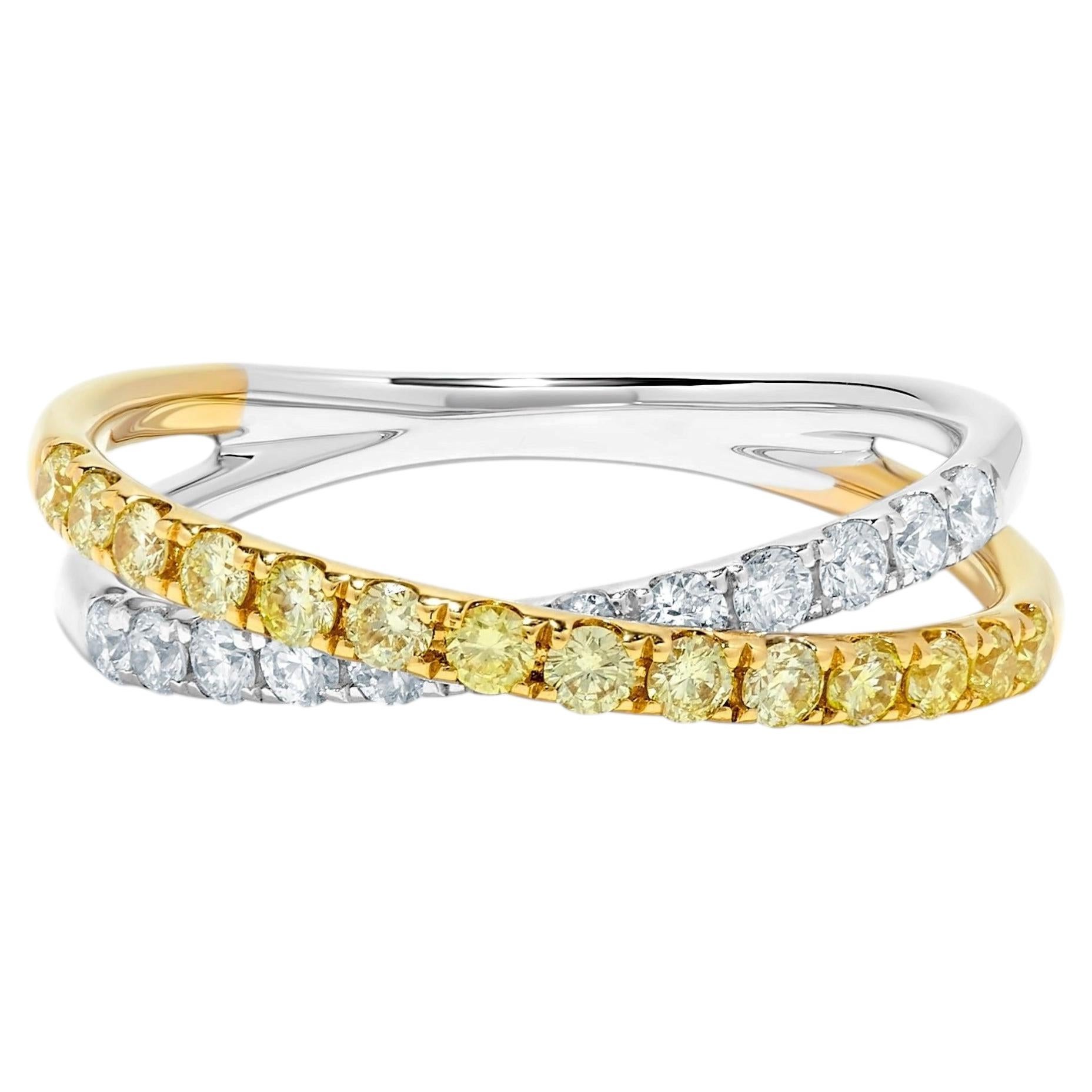 Natural Yellow Round and White Diamond .71 Carat TW Gold Wedding Band