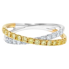 Natural Yellow Round and White Diamond .71 Carat TW Gold Wedding Band