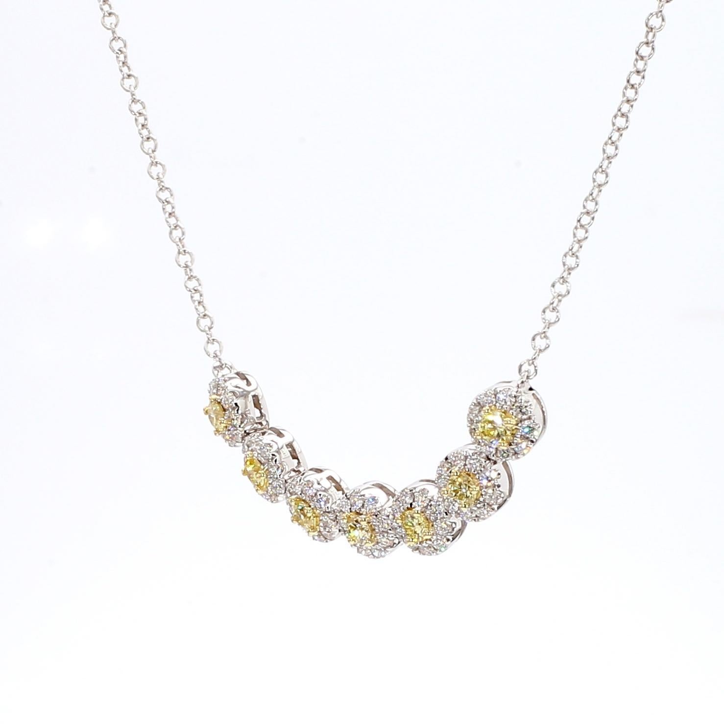 RareGemWorld's classic diamond necklace. Mounted in a beautiful 18K Yellow and White Gold setting with natural round yellow diamond melee complimented by natural round white diamond melee. This necklace is guaranteed to impress and enhance your