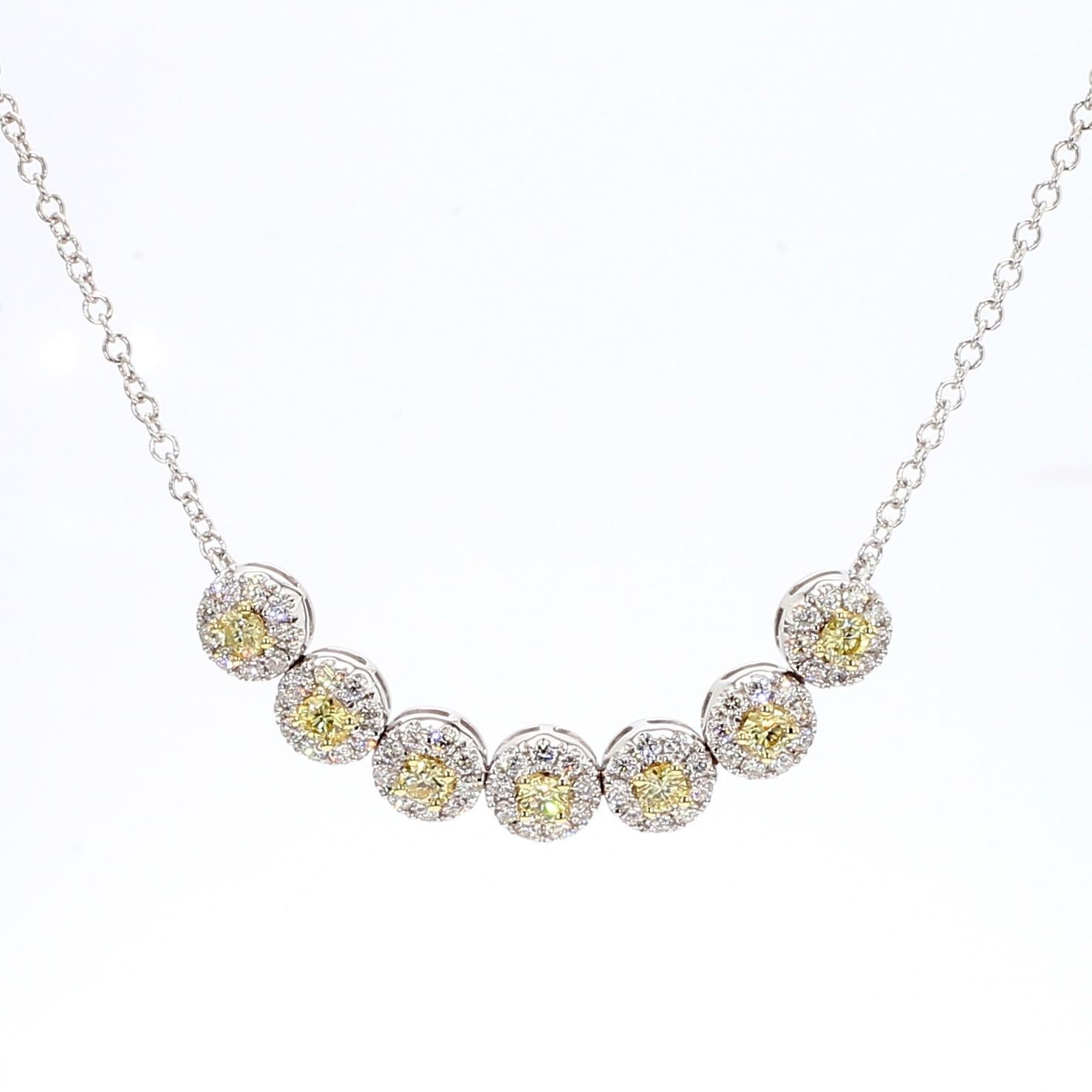 Contemporary Natural Yellow Round and White Diamond .78 Carat TW Gold Necklace For Sale