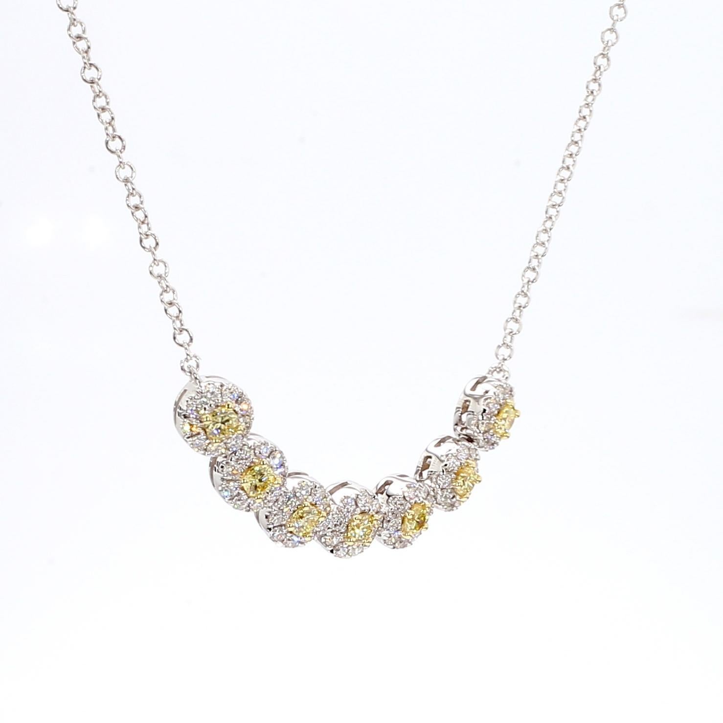 Round Cut Natural Yellow Round and White Diamond .78 Carat TW Gold Necklace For Sale