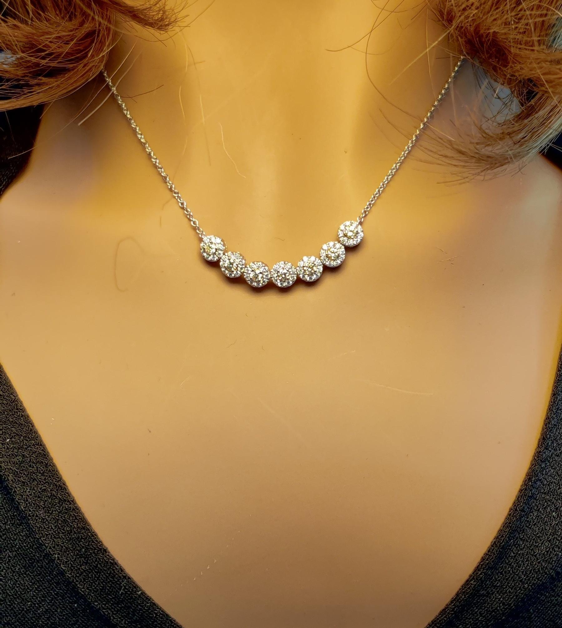 Natural Yellow Round and White Diamond .78 Carat TW Gold Necklace In New Condition For Sale In New York, NY