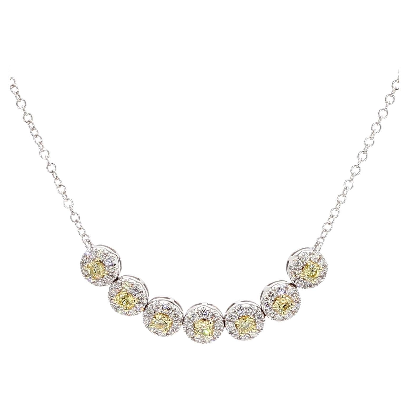 Natural Yellow Round and White Diamond .78 Carat TW Gold Necklace
