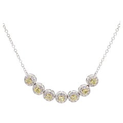 Natural Yellow Round and White Diamond .78 Carat TW Gold Necklace