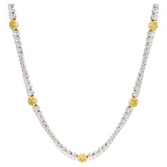 Natural Yellow Round and White Diamond 7.93 Carat TW Gold Drop Necklace