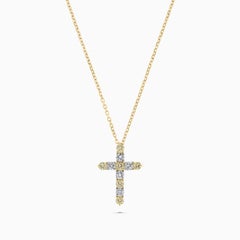 Natural Yellow Round and White Diamond .90 Carat TW Gold Cross Pendant