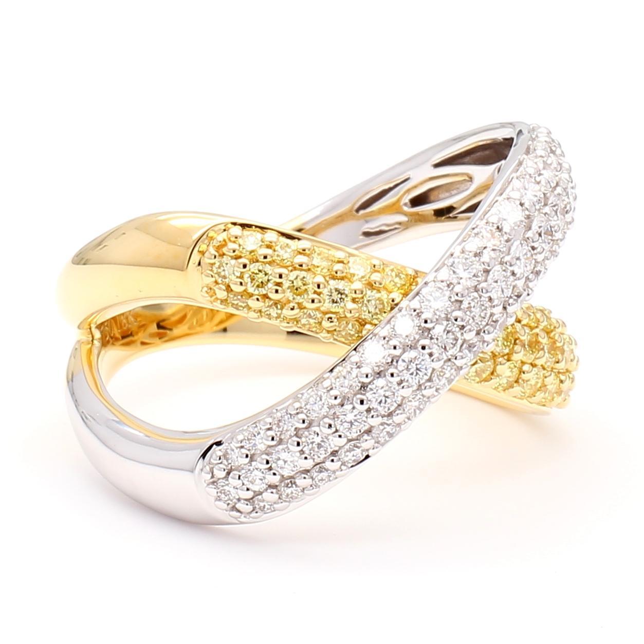 Contemporary Natural Yellow Round and White Diamond .99 Carat TW Gold Cocktail Band For Sale