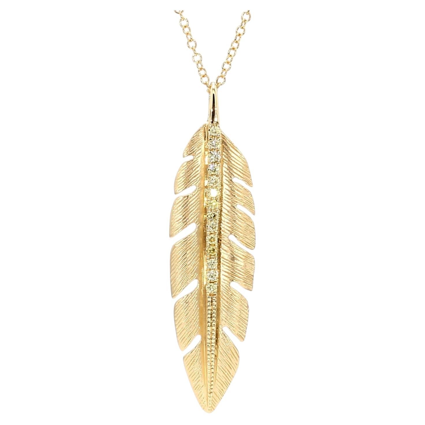 Natural Yellow Round Diamond 0.14 Carat TW Gold Necklace