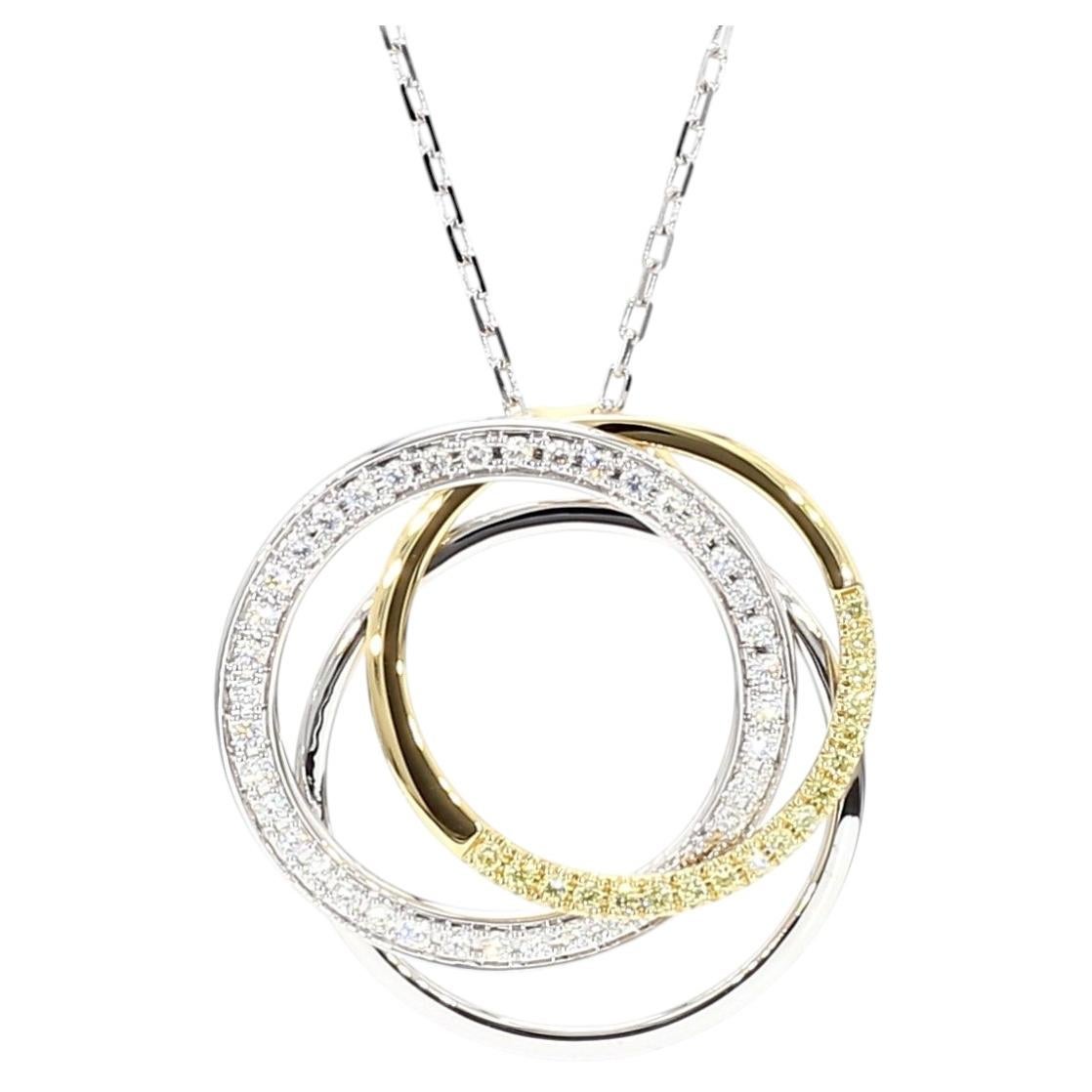 Natural Yellow Round Diamond 0.42 Carat TW Gold Pendant