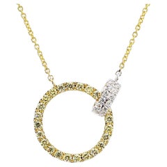 Natural Yellow Round Diamond 0.45 Carat TW Gold Drop Necklace