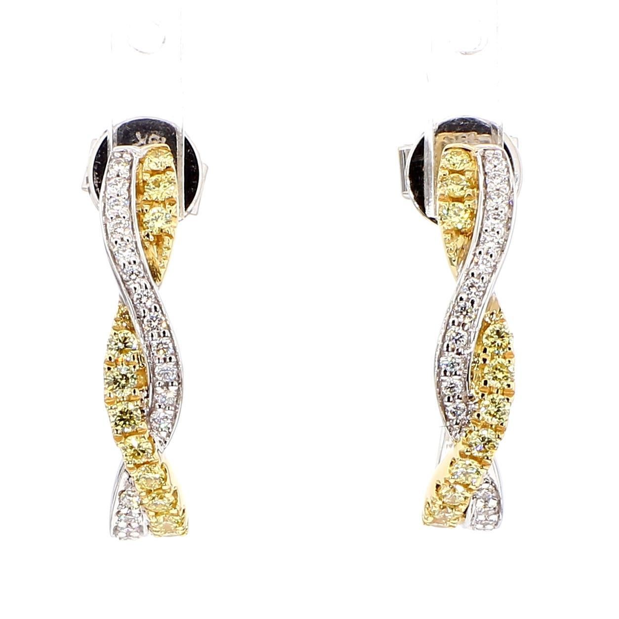Contemporain Pendants d'oreilles en or jaune naturel avec diamants ronds de 0,49 carat poids total en vente