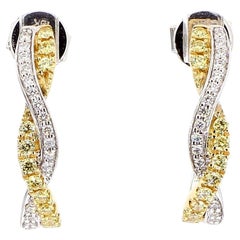 Natural Yellow Round Diamond 0.49 Carat TW Gold Drop Earrings