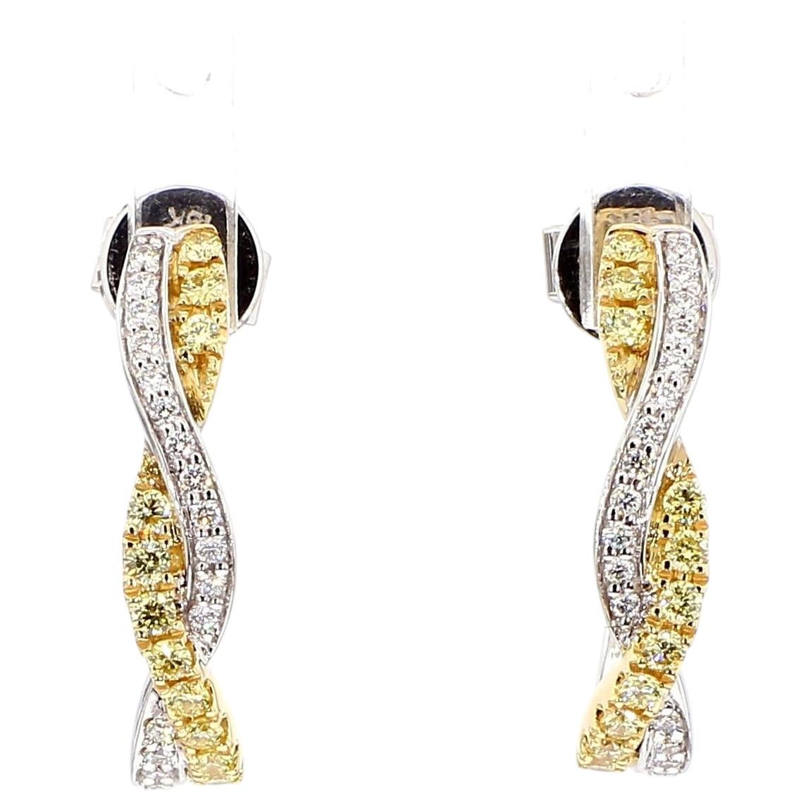 Natural Yellow Round Diamond 0.49 Carat TW Gold Drop Earrings