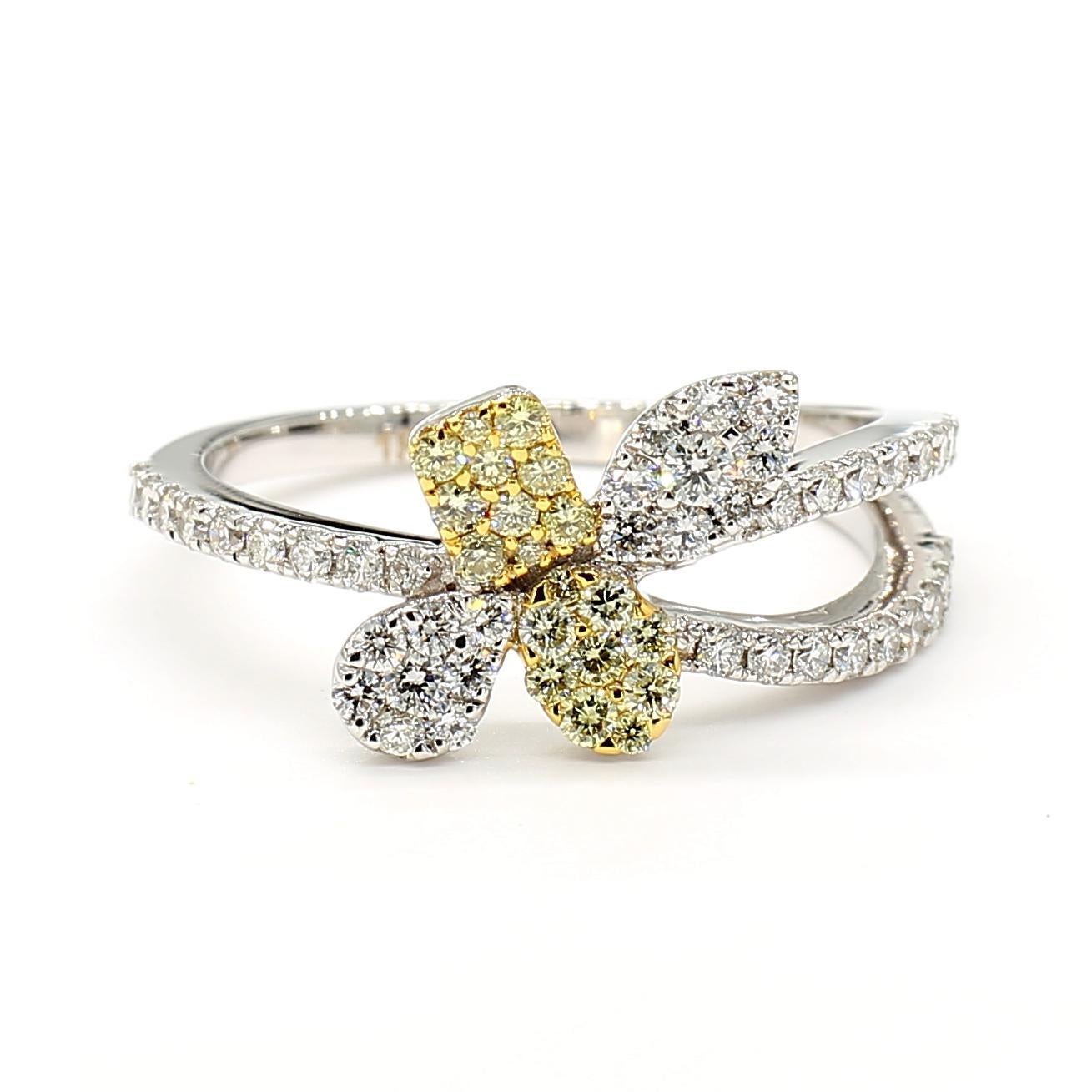 Contemporary Natural Yellow Round Diamond 0.62 Carat TW Gold Cocktail Ring For Sale