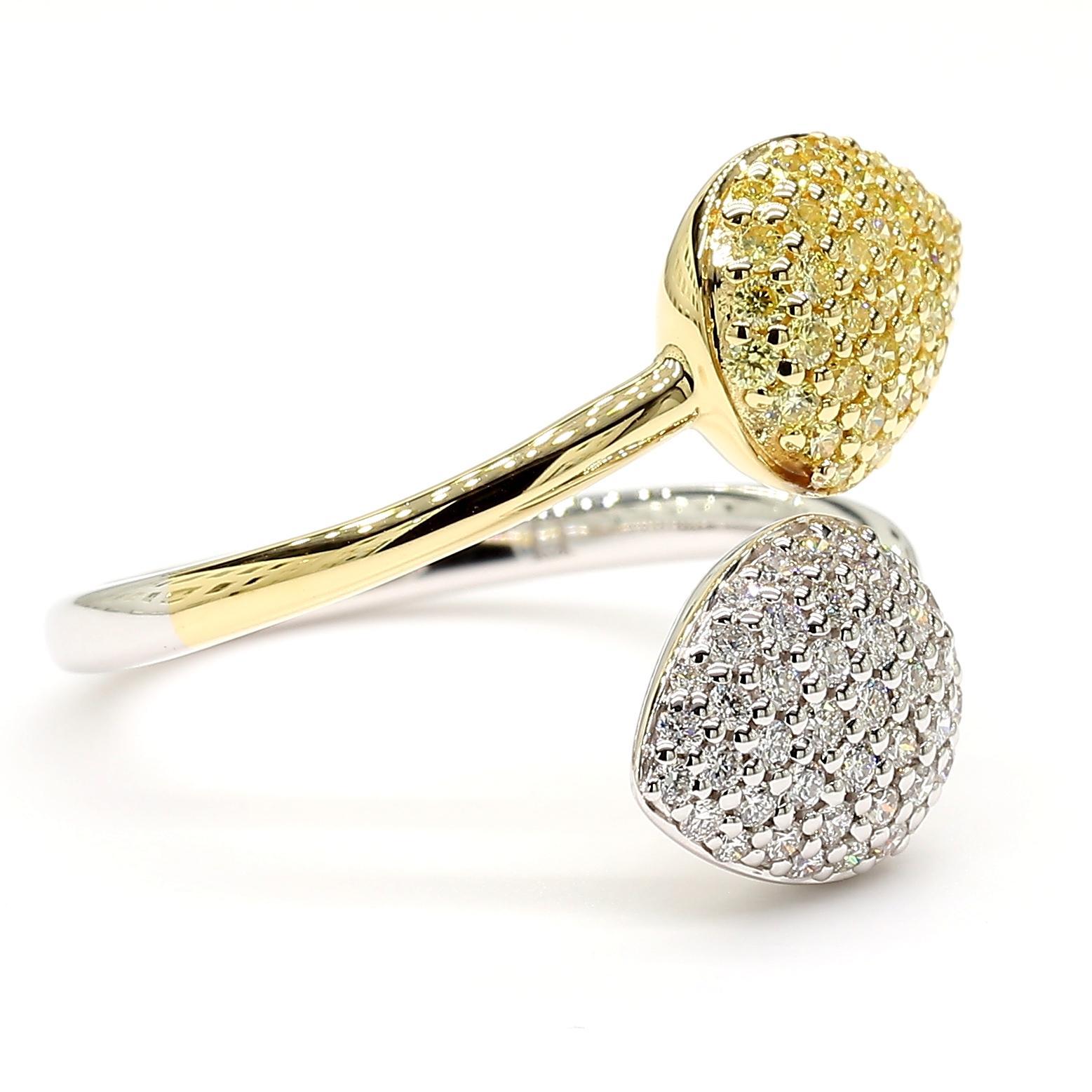 Round Cut Natural Yellow Round Diamond 0.62 Carat TW Gold Cocktail Ring For Sale