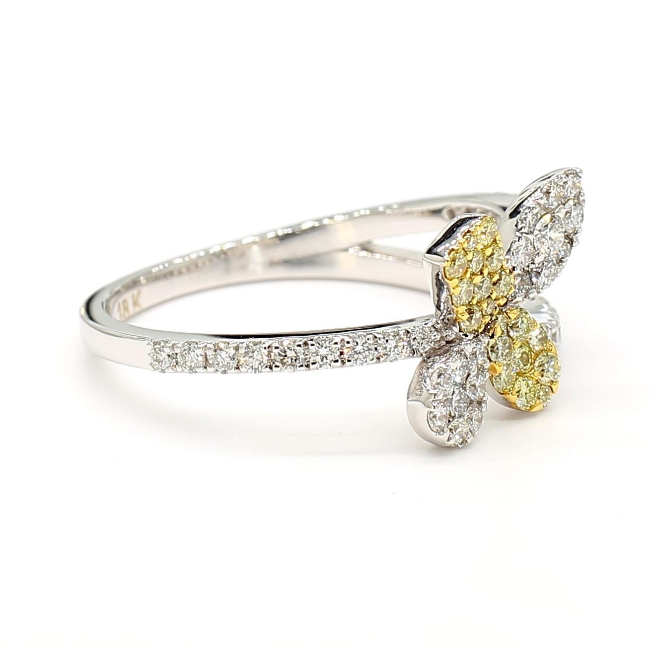 Round Cut Natural Yellow Round Diamond 0.62 Carat TW Gold Cocktail Ring For Sale