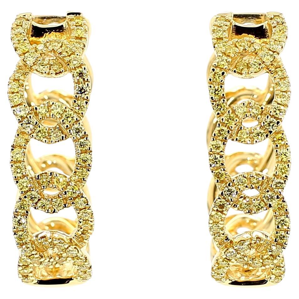 Natural Yellow Round Diamond 0.63 Carat TW Yellow Gold Hoop Earrings