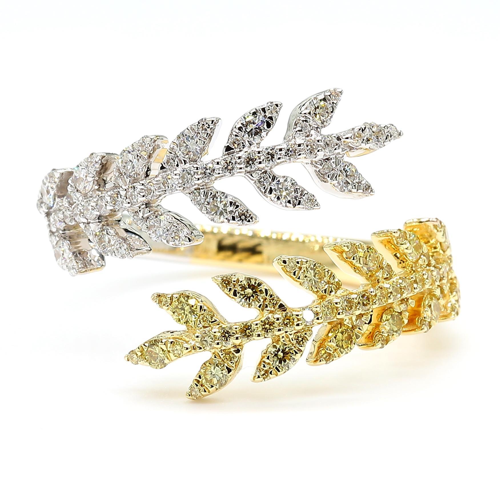 Contemporary Natural Yellow Round Diamond 0.65 Carat TW Gold Cocktail Ring For Sale