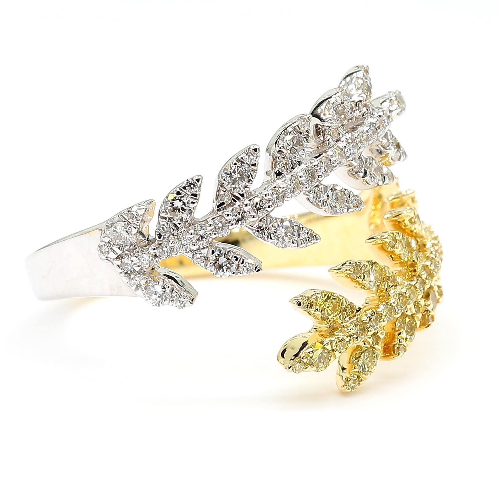 Round Cut Natural Yellow Round Diamond 0.65 Carat TW Gold Cocktail Ring For Sale