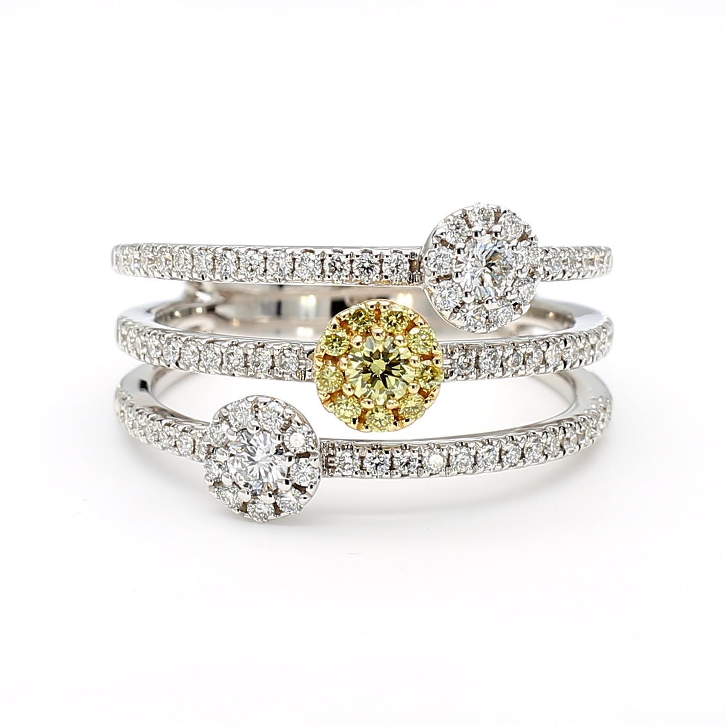 Contemporary Natural Yellow Round Diamond 0.67 Carat TW Gold Cocktail Ring For Sale
