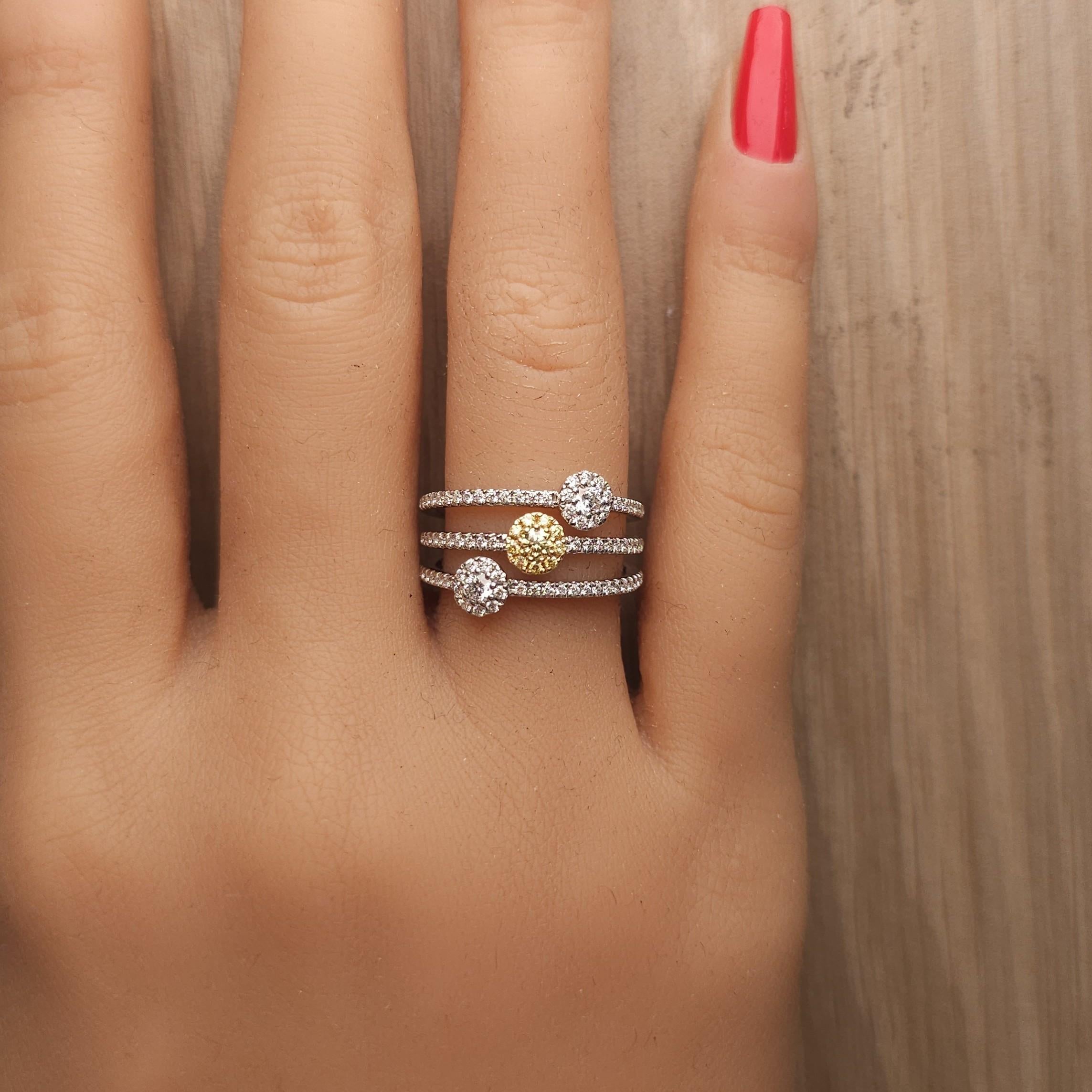 Natural Yellow Round Diamond 0.67 Carat TW Gold Cocktail Ring In New Condition For Sale In New York, NY