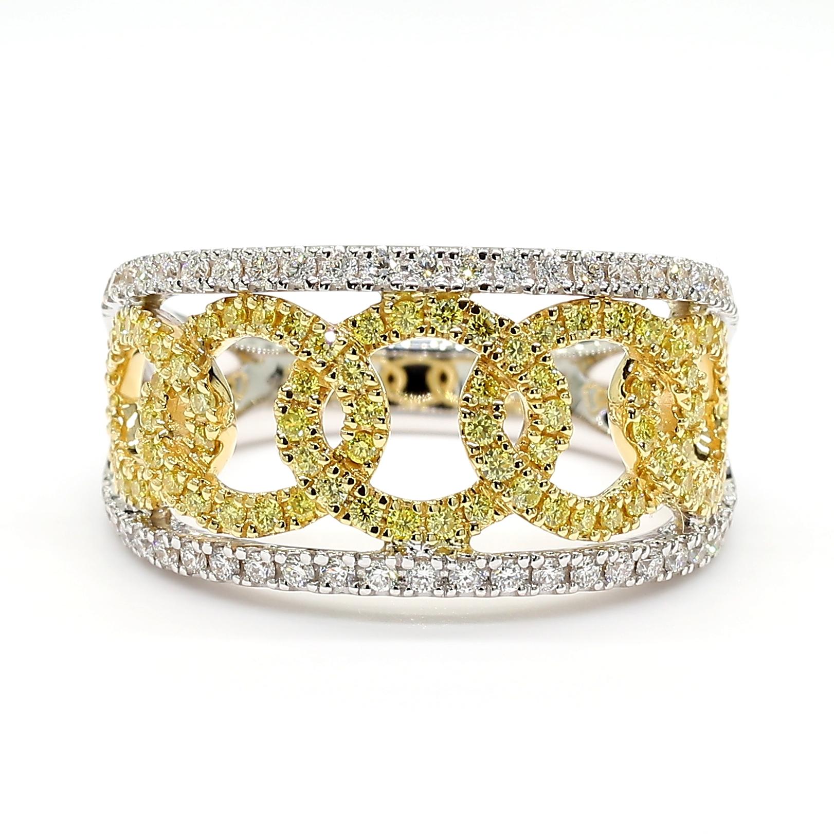 Contemporary Natural Yellow Round Diamond 0.69 Carat TW Gold Cocktail Ring For Sale
