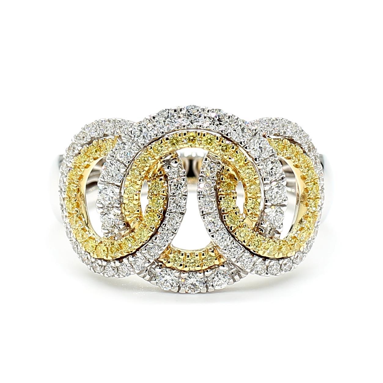 Contemporary Natural Yellow Round Diamond 0.69 Carat TW Gold Cocktail Ring For Sale