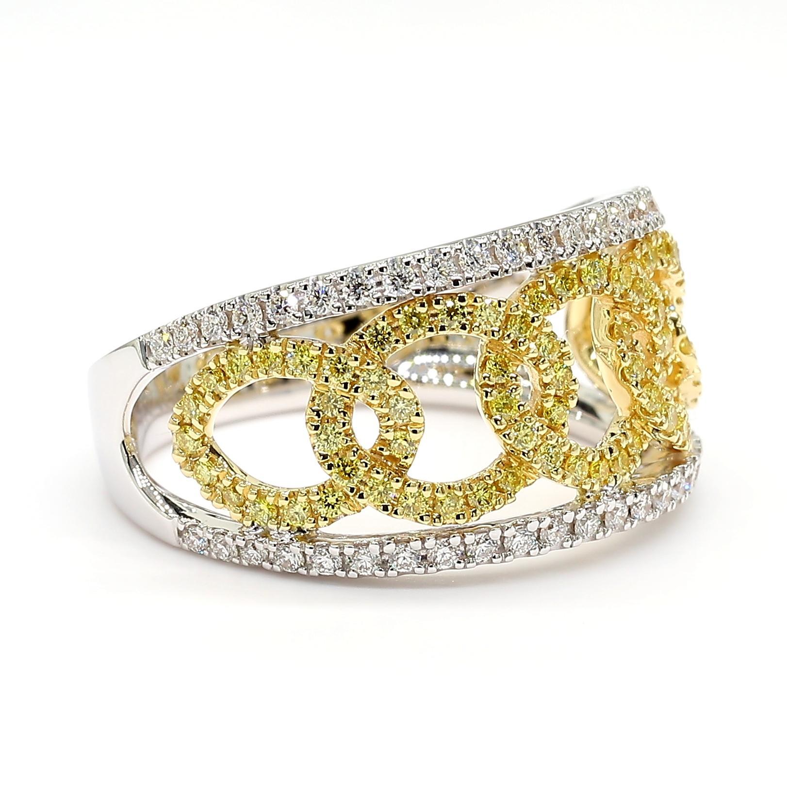 Round Cut Natural Yellow Round Diamond 0.69 Carat TW Gold Cocktail Ring For Sale