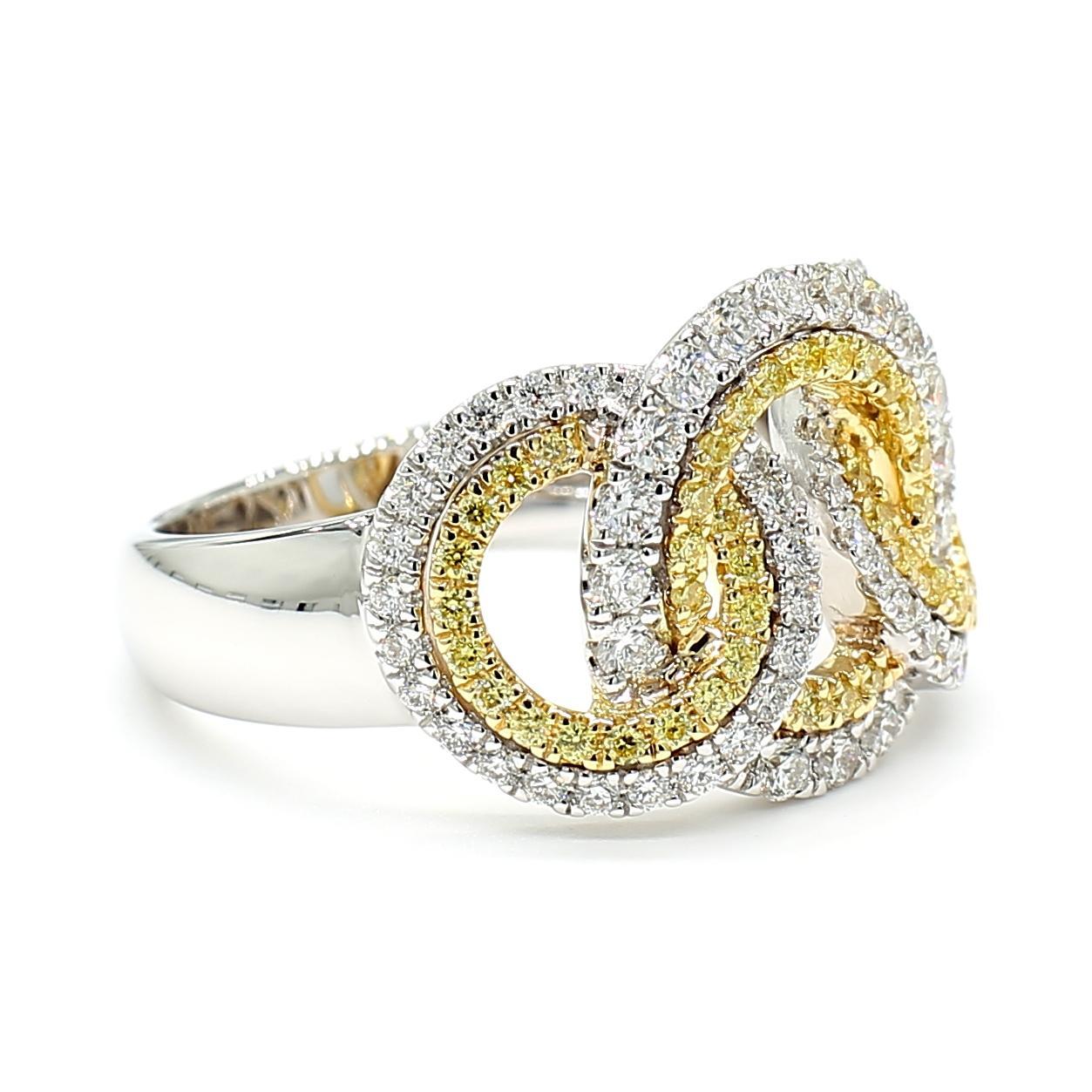 Round Cut Natural Yellow Round Diamond 0.69 Carat TW Gold Cocktail Ring For Sale