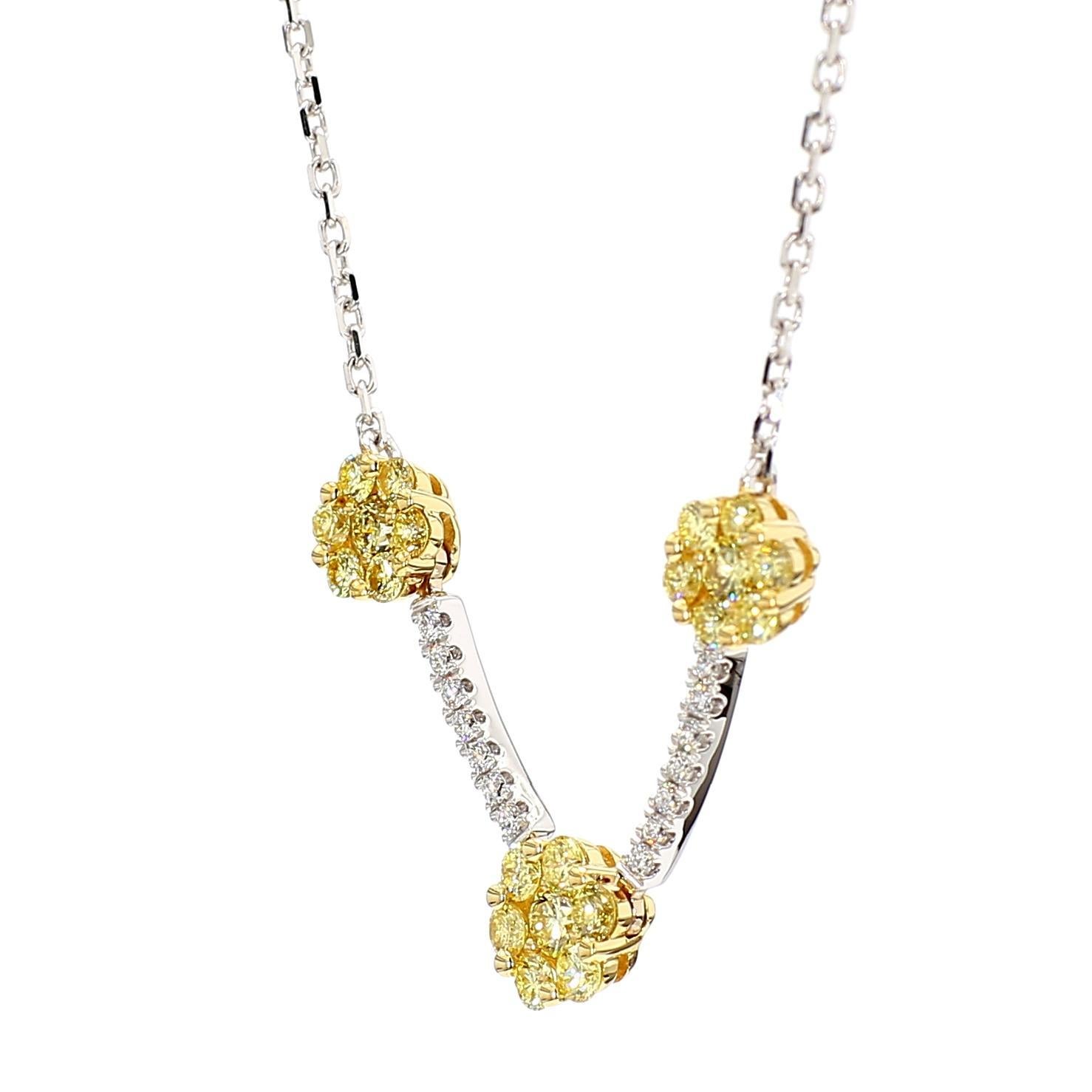 Le magnifique collier de diamants de Raregemworld. Montée dans une belle monture en or jaune et blanc 18 carats avec une mêlée de diamants jaunes ronds naturels complétée par une mêlée de diamants blancs ronds naturels. Ce collier ne manquera pas