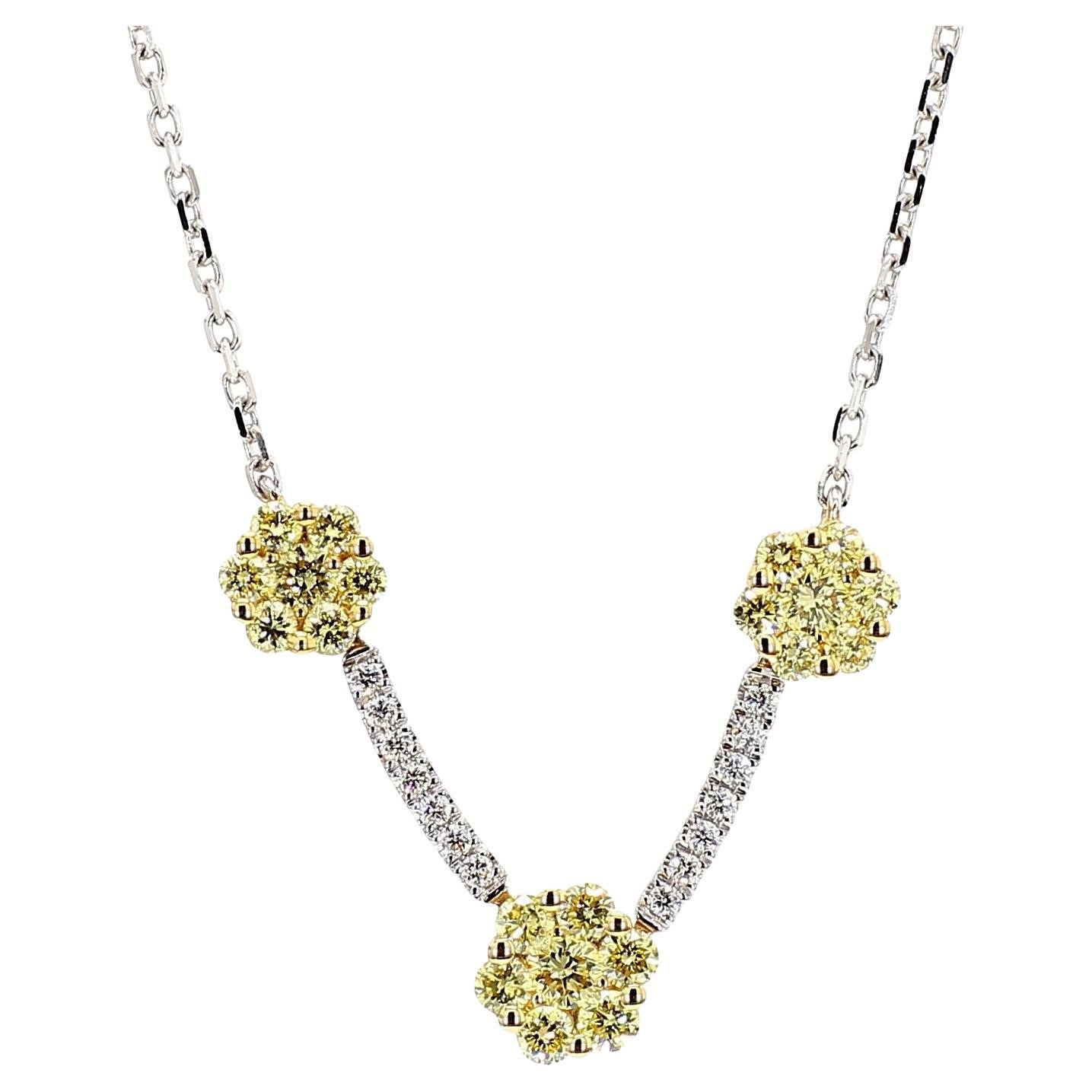 Natural Yellow Round Diamond 0.70 Carat TW Gold Drop Necklace