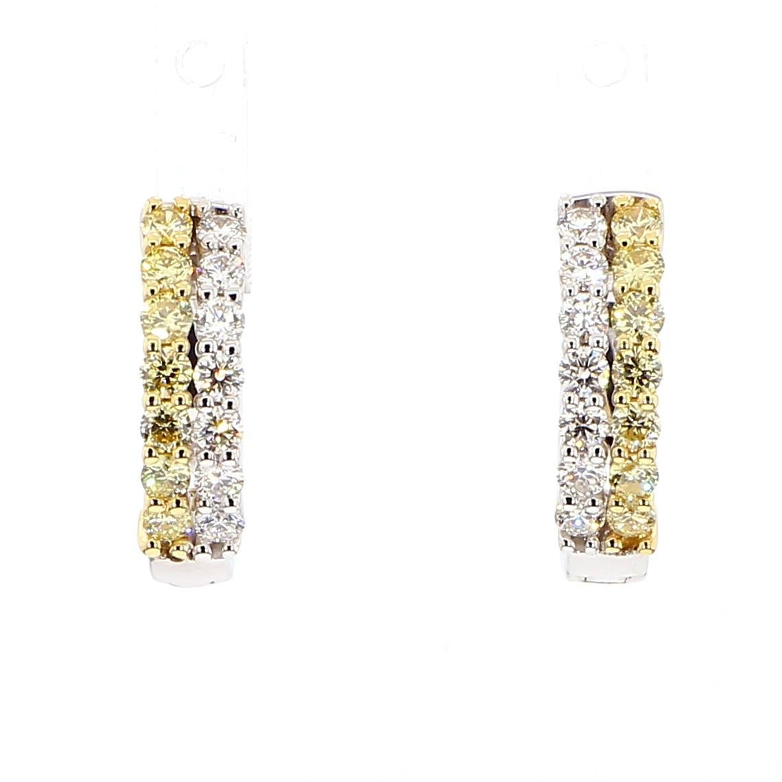 Contemporaneo Orecchini a cerchio in oro con diamante rotondo giallo naturale da 0.80 carati TW in vendita
