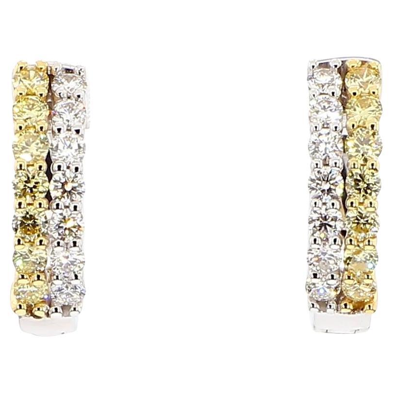 Natural Yellow Round Diamond 0.80 Carat TW Gold Hoop Earrings