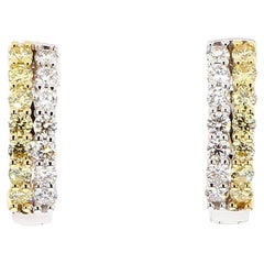 Natural Yellow Round Diamond 0.80 Carat TW Gold Hoop Earrings