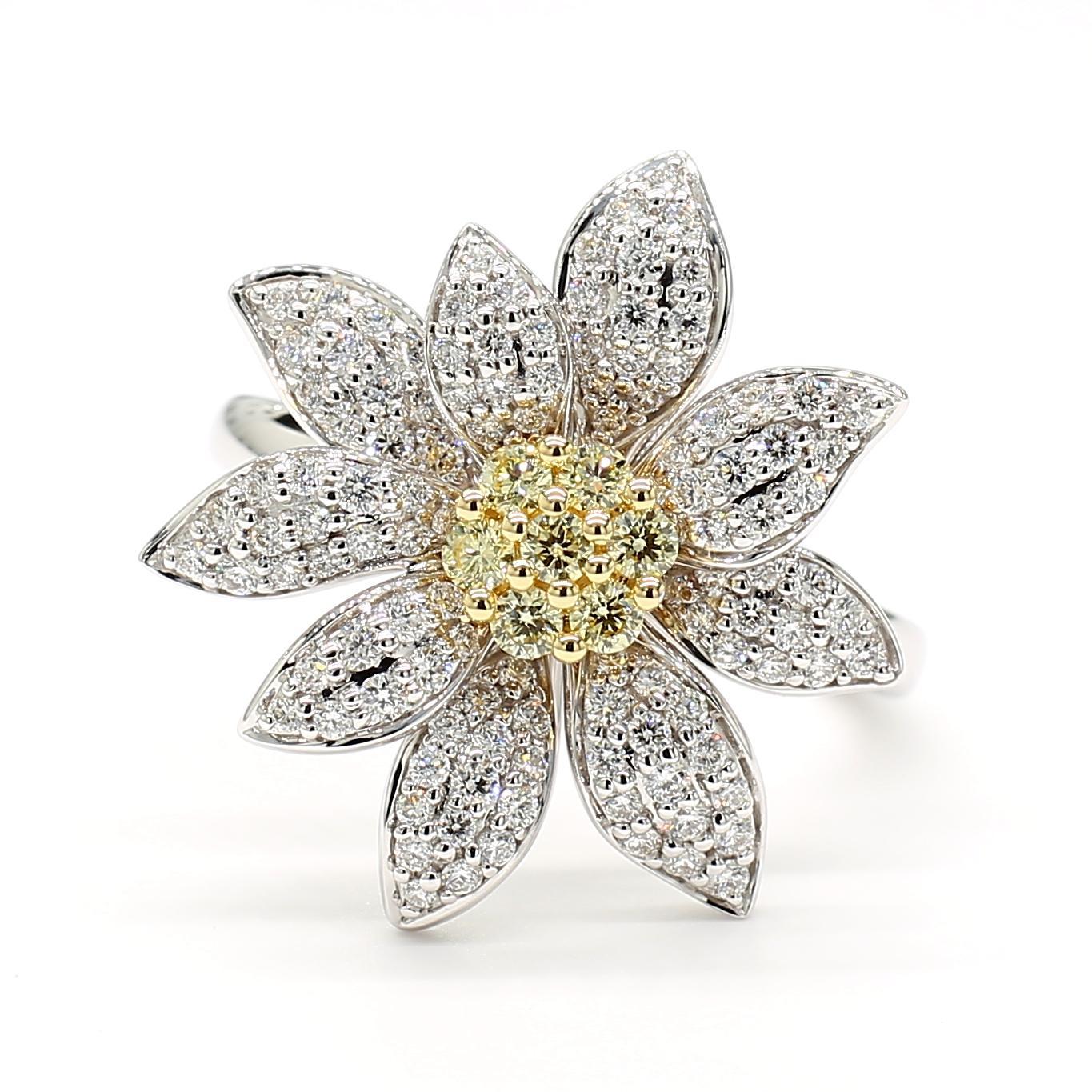 Contemporary Natural Yellow Round Diamond 0.84 Carat TW Gold Cocktail Ring For Sale