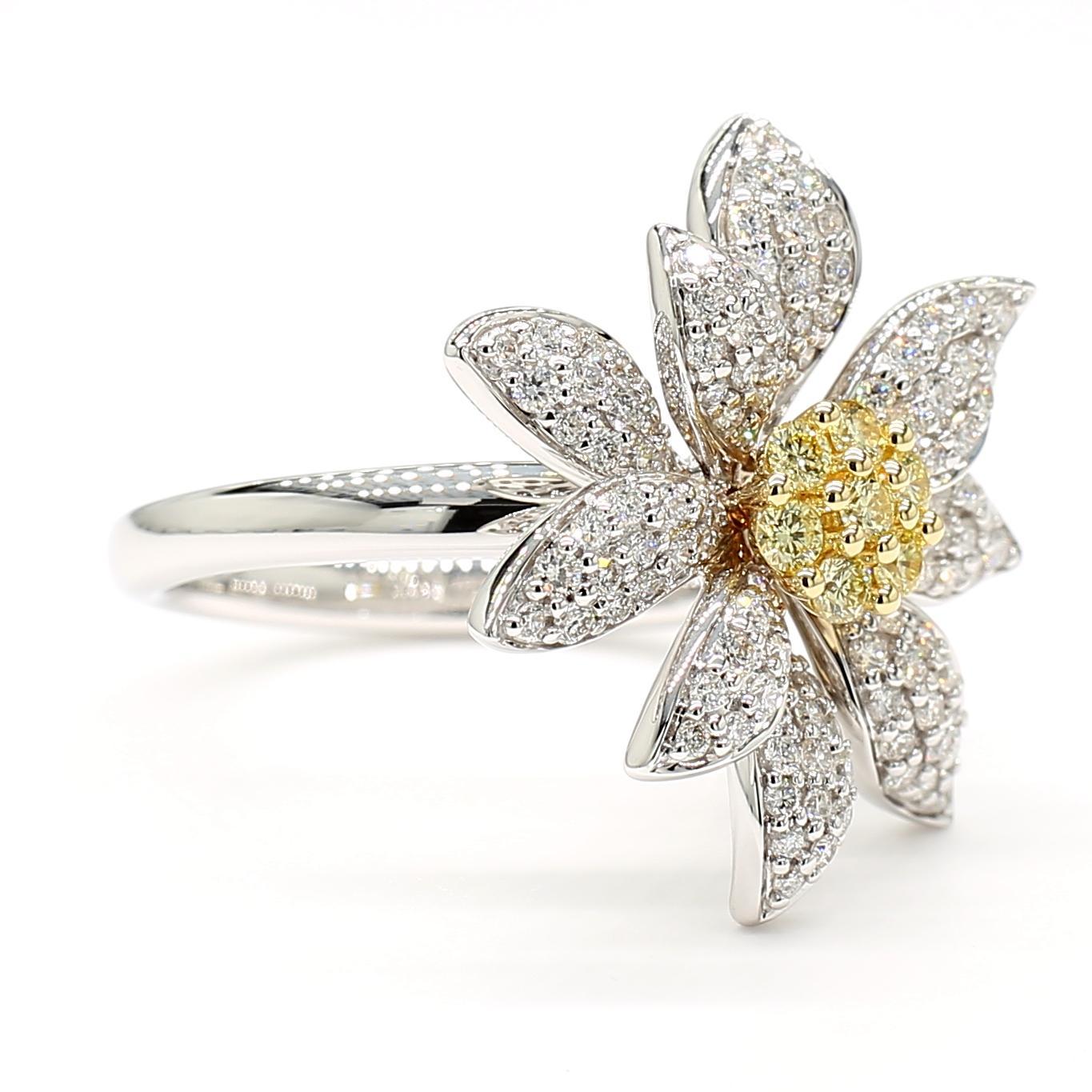 Round Cut Natural Yellow Round Diamond 0.84 Carat TW Gold Cocktail Ring For Sale