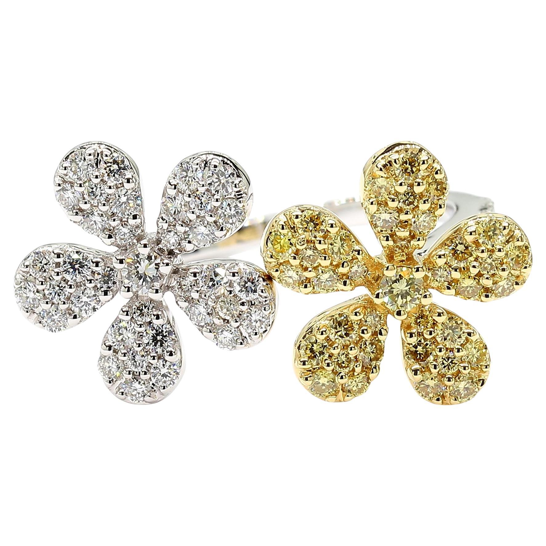 Natural Yellow Round Diamond 0.84 Carat TW Gold Cocktail Ring For Sale